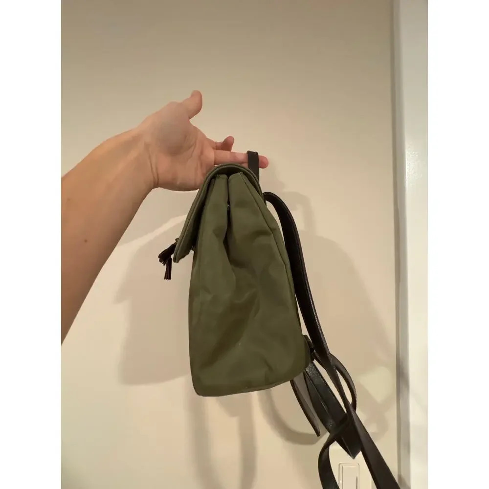 Vintage Ralph Lauren Green Nylon Women’s Backpack Leather Handles - Picture 3 of 13